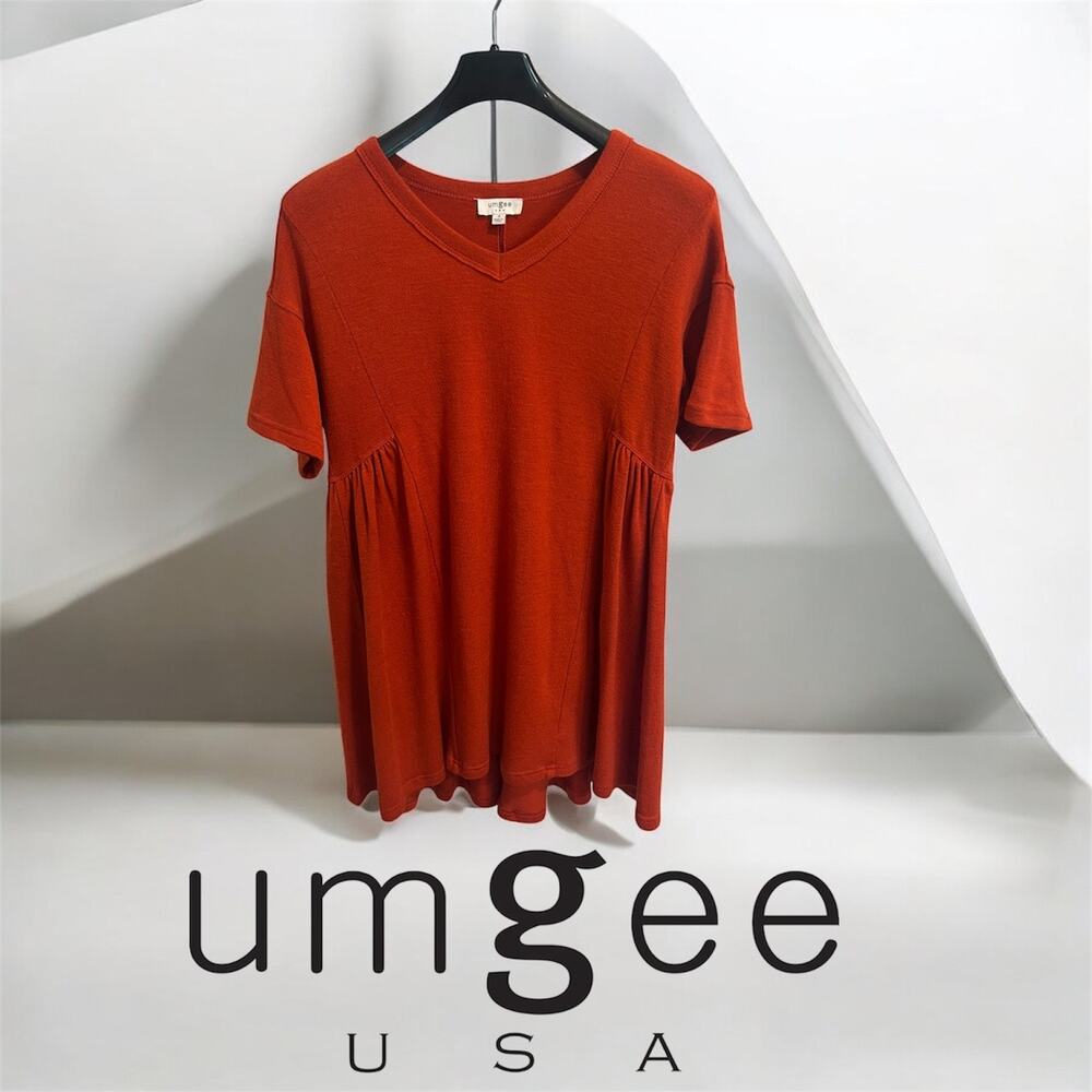Umgee‎ Short Sleeve V Neck Mini Dress Size Small Boho Gypsy Orange Fall Autumn